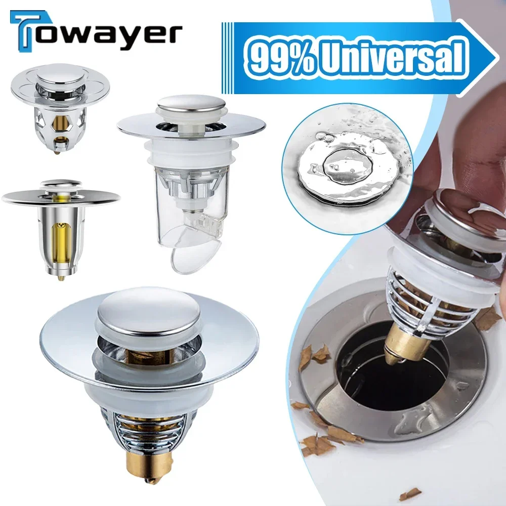 Universal Stainless Steel Pop-Up Bounce Core Basin Drain Filter Hair Catcher Shower Sink Strainer Bath Bathroom Drain Stopper