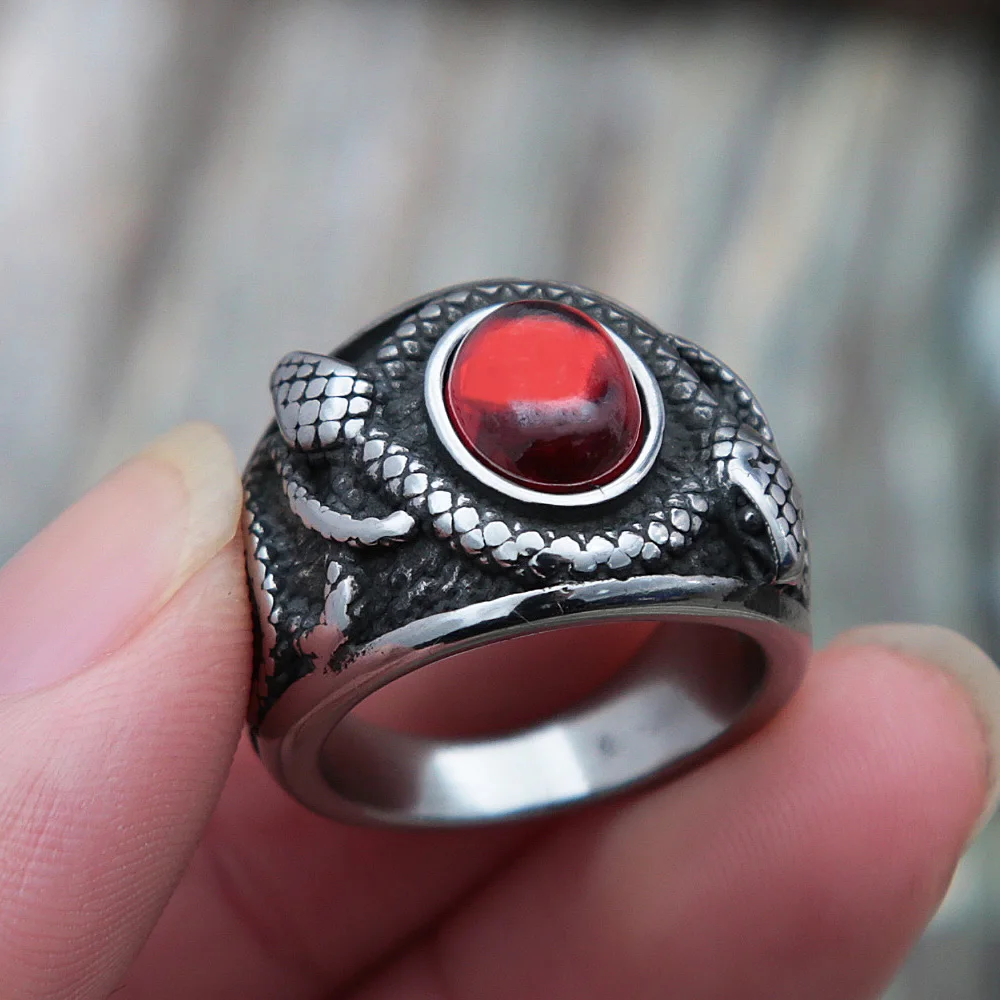 

Retro Personality Double Headed Snake Inlaid Red Stone Ring Men Women Punk Stainless Steel Snake Ring Fashion Jewelry Gift