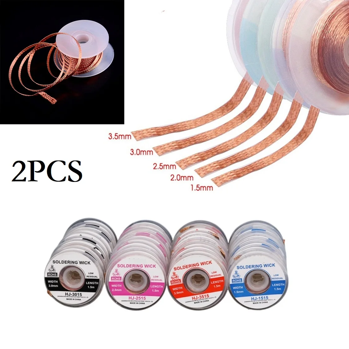1PC 2.0mm 3.5mm 1.5M Welding Wires Desoldering Braid Solder Remover Wire Lead Cord Flux Repair Tool