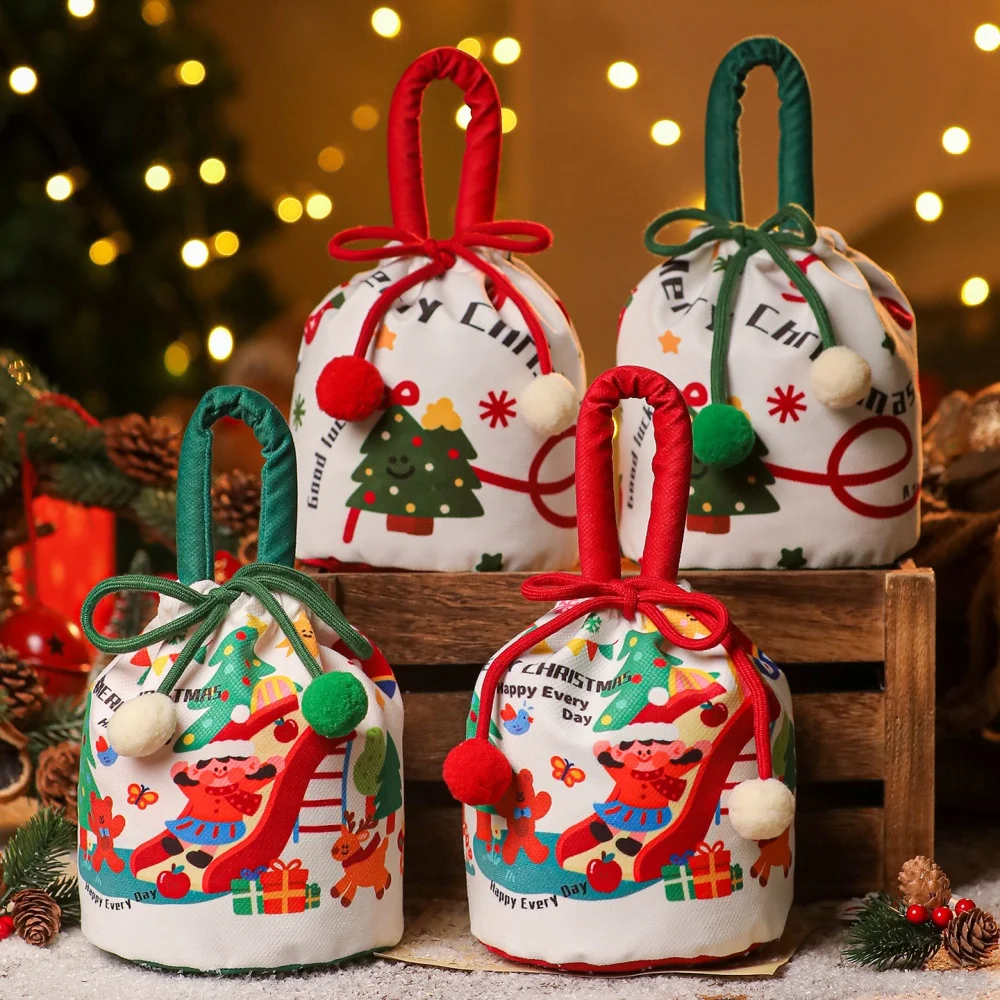 Christmas Gift Bags Handheld Cartoon Candy Bag  Packaging Box Reusable Drawstring Bags For Christmas Eve Family Gatherings