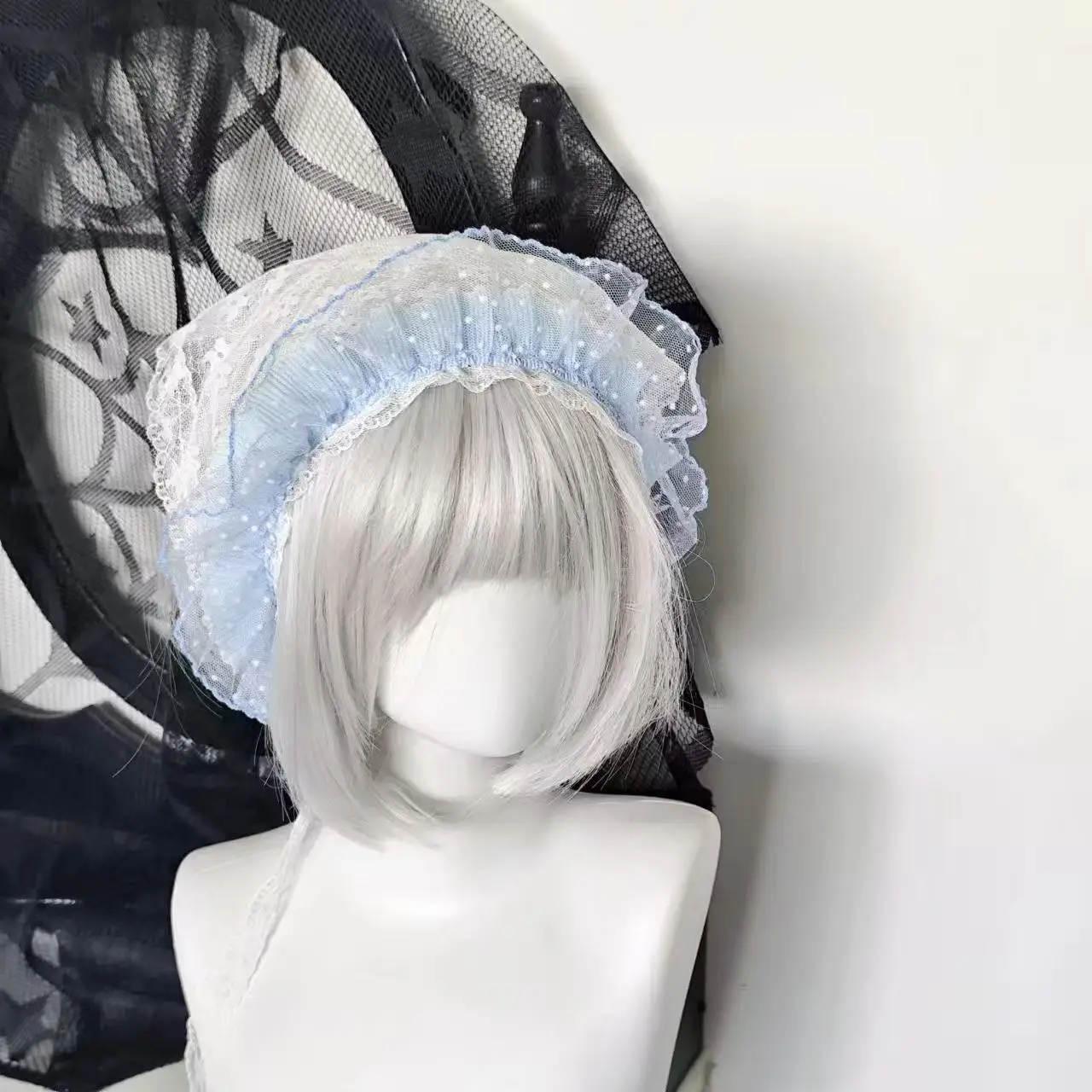 Lolita Elegant Lace Trim Headband Mesh Lace Flower Triangle Scarf Hair Hoop Sweet Lace-up Floral Head Wrap Hair accessories