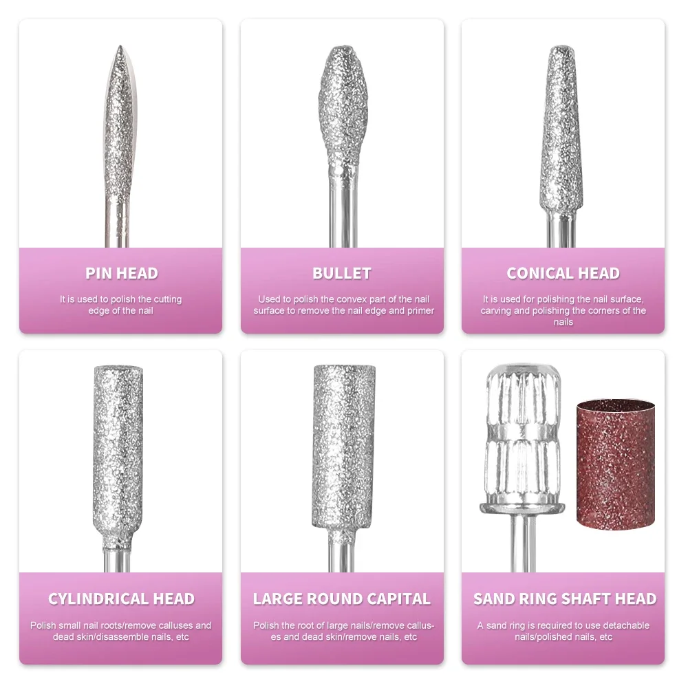 Trapano per manicure professionale 45000 giri/min Trapano elettrico per unghie Bianco Rosa Viola Levigatrice per unghie Gel Cuticole Rimuovi