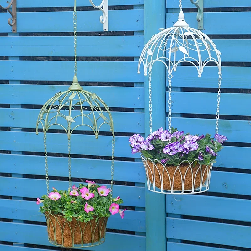 French Garden Cathedral Hanging Planters, Victorian Dome Plant Holders with Decorative Metal Frame