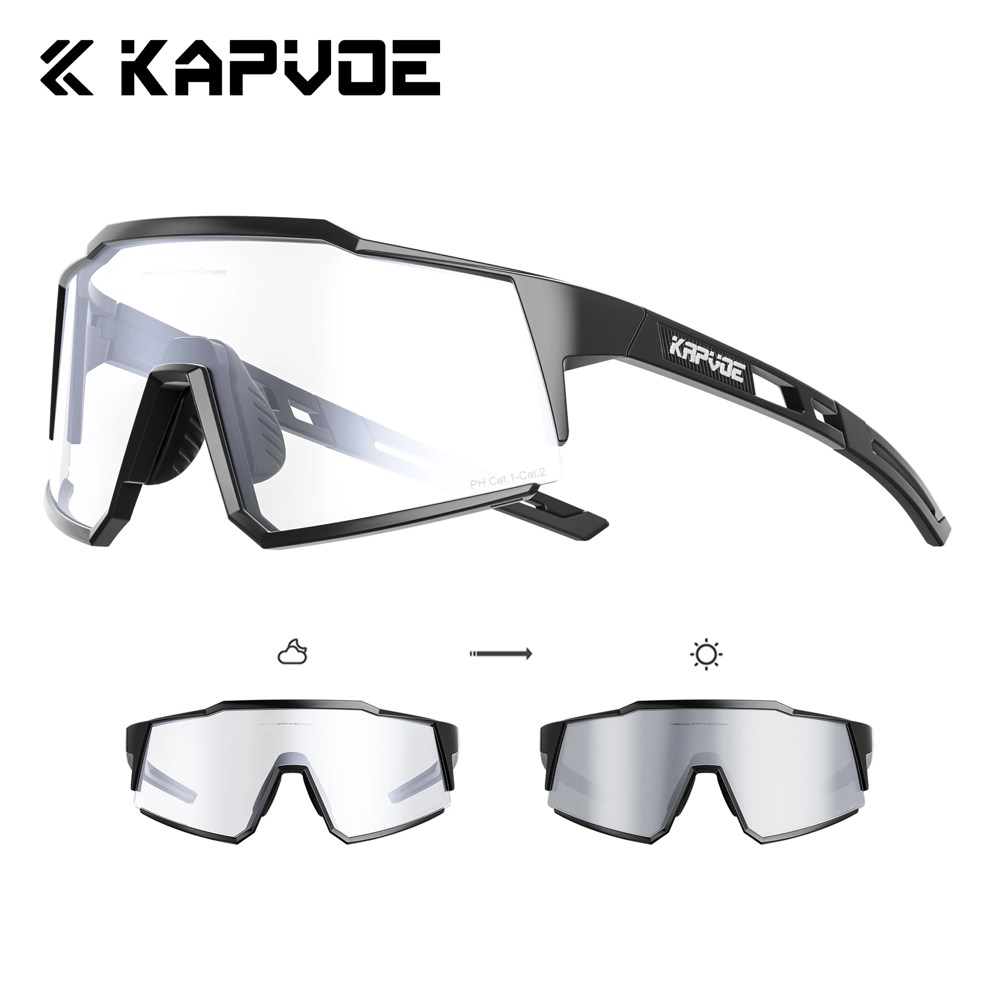 KAPVOE Photochrome Fahrradbrille für Rennrad, Outdoor-Sport, Bergsteigen, Herren und Damen, Wanderbrille, UV400, winddicht