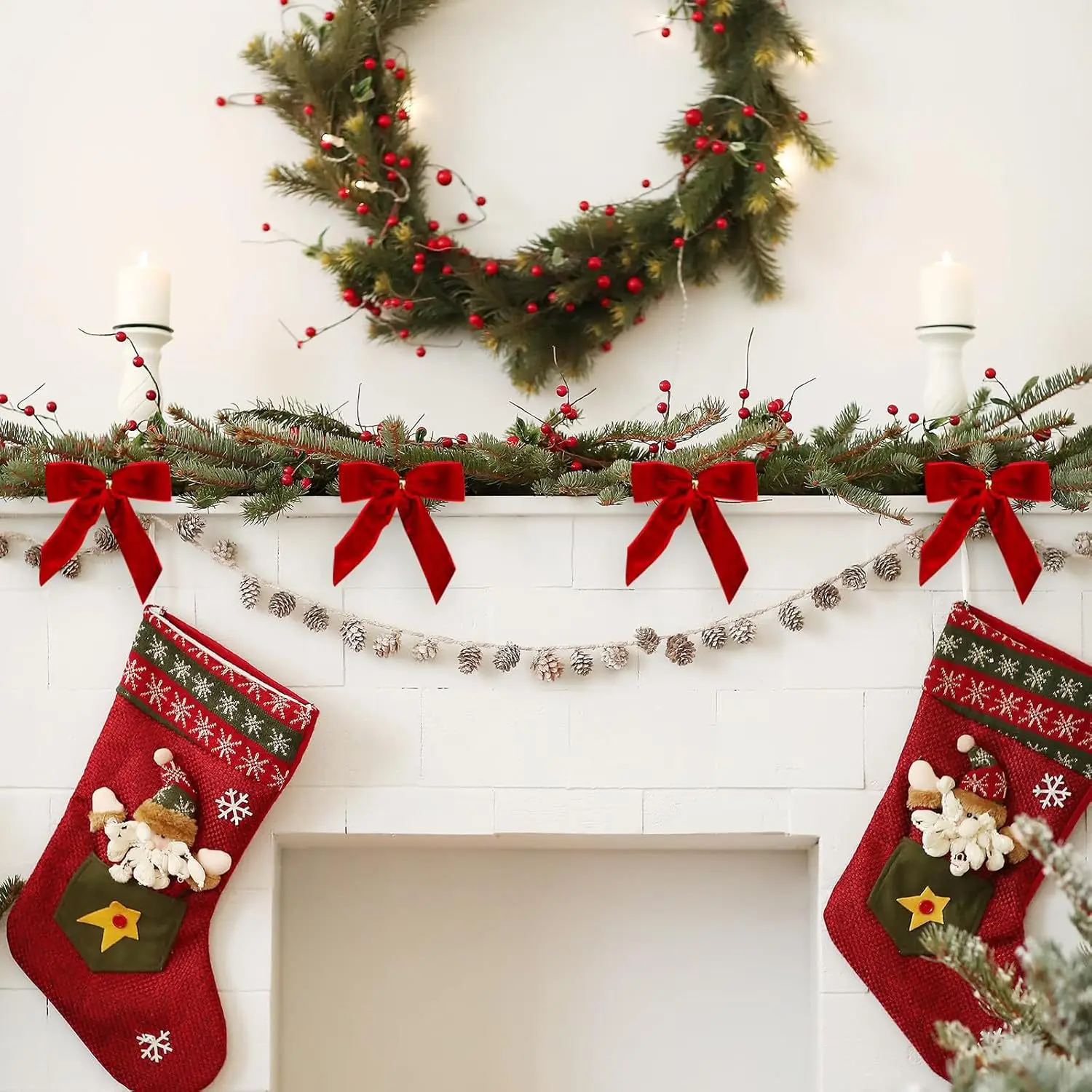 24 pçs veludo laço árvore de natal decorativo artesanato presentes saco embalagem nó decoração para casa pingente diy acessórios ornamentos