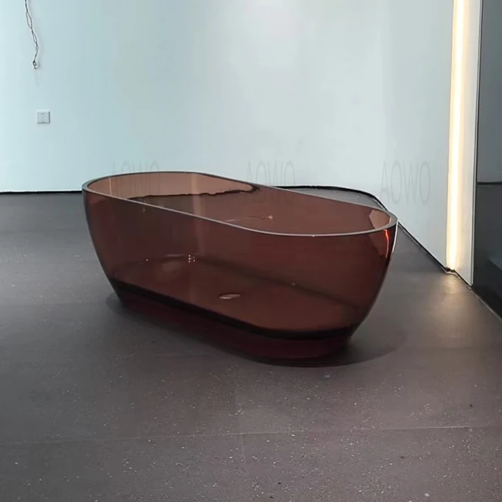 

High-end Transparent Glass Bathtub Transparent Resin Bathtub Mona Lisa Same Style Bath Deep Soaking Spa Bathtub Brown Tub