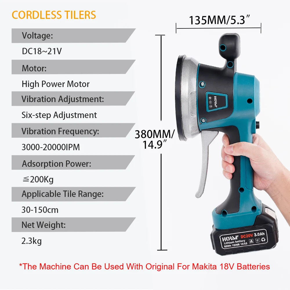 เครื่องปูกระเบื้องไร้สาย20V เครื่องปรับระดับสั่นระดับถ้วยดูดกระเบื้องอัตโนมัติ6สปีดสำหรับแผ่นกระเบื้องผนัง