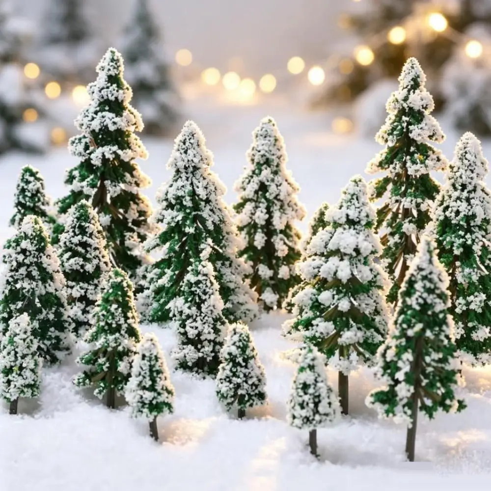 5pcs High Quality Plastic Mini Snow Pine Model Trees Green 6 Sizes Scenery Trees Christmas Decoration Winter Ornaments