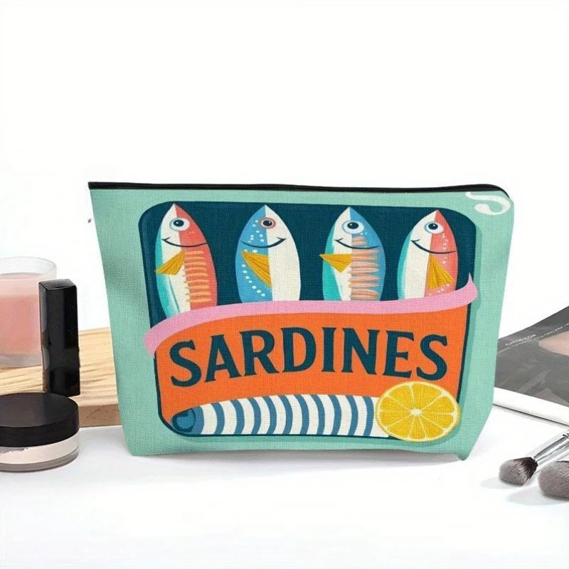 Verspielte Make-up-Tasche mit Sardinenmuster, leichte Reise-Kosmetik-Organizer-Tasche mit Reißverschluss, lässiges, schickes Design, Unisex – Detail 4