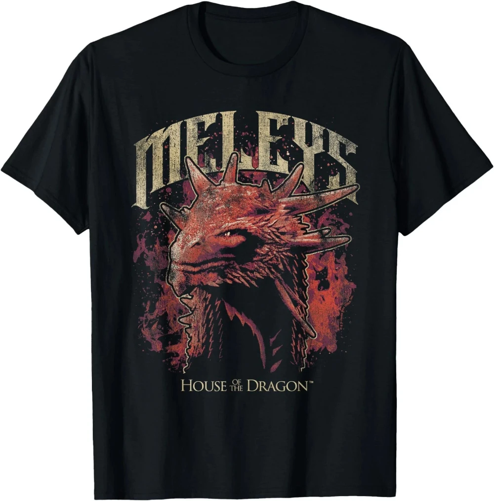 House of The Dragon Targaryen Meleys in Flames T-Shirt Grafisches Kurzarm-Herren-T-Shirt für Unisex Schwarzes Casual T-Shirt – Detail 6