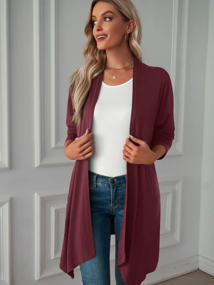 Spring Autumn Women Thin Cardigan Long Oversized Cardigan Office Lady Basic Soild Loose Womens Tops Casual Solid Color Slim Coat