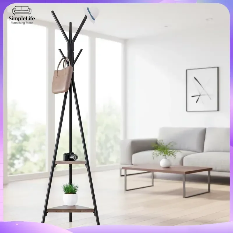 Modern Minimalist Metal Coat Rack Triangular Floor Standing Clothes Hanger Stand Heavy Duty Garment Organizer for Living Room