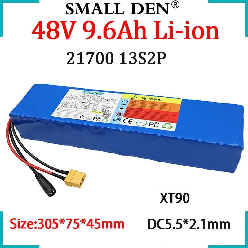 

48V 9.6Ah NCR21700-T Li-ion Battery Pack Rechargeable 13S2P 500W-800W Built-in BMS For 54.6V Electric Two wheeler/Tricycle/moped