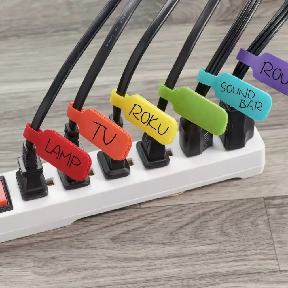 

24pcs Waterproof Self Adhesive Cable Labels Nylon Reusable Desktop Cable Organizer Durable Rainbow Color Wire Cord Tags