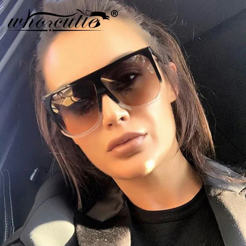 Who Cutie 2023 Oversized Pilot Sunglasses Women Brand Design Tortoiseshell Frame Flat Top Fashion Thin Sun Glasses Shades OM753