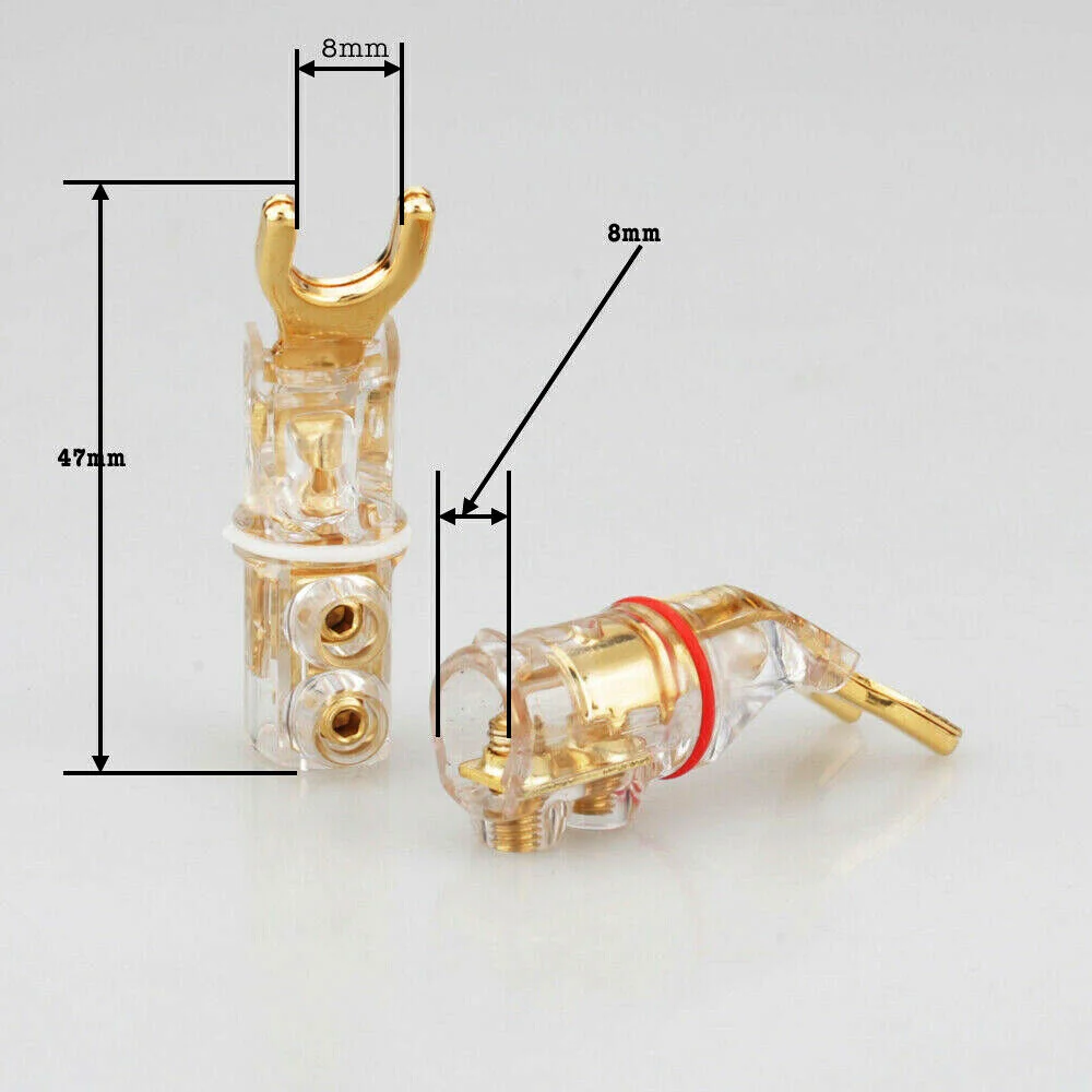 Musical Sound 4PCS U/Y-Spade Lockable Banana Connector For Audio Speaker Cable 24K Gold Plated Banana Plug with Screw Lock