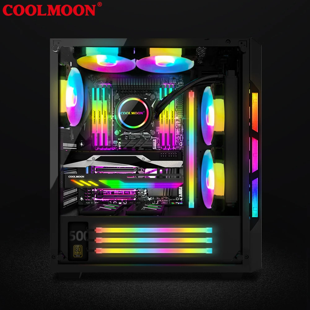 1/2PCS COOLMOON 30cm Aluminum alloy RGB PC Case LED Strip Magnetic Computer Light Bar 5V/3PIN Small 4Pin ARGB Motherboard Light