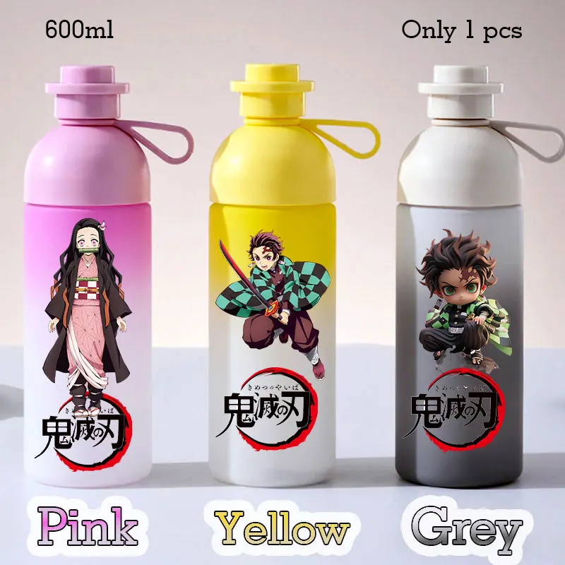 

Water Bottle Straight Drinking Mouth Children's Cup Demon Slayer Lifting Rope Gift 600ml Matte Gradient Plastic Cute Cartoon