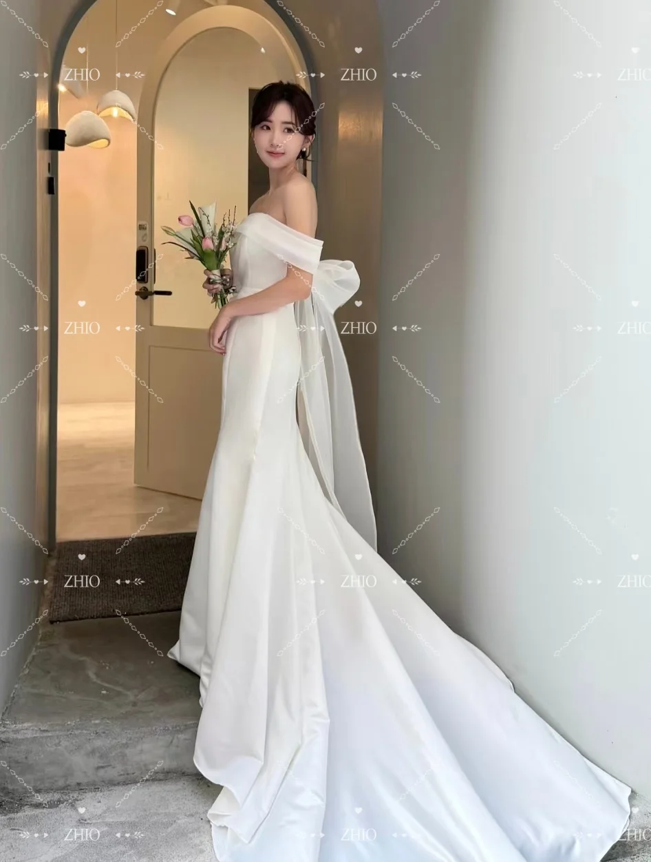 ZHIO فستان حورية البحر الساحر لحفلات الزفاف بكتف واحد ثوب مسائي كوري لالتقاط الصور فستان استقبال الزفاف مخصص لحفلات الزفاف #3