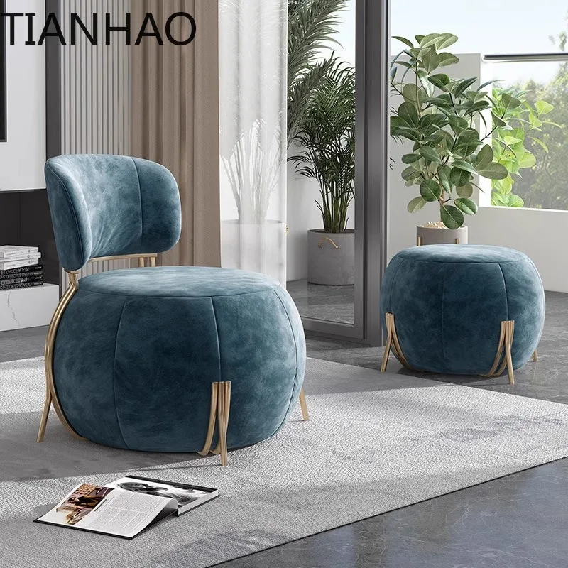 Lightweight Single Designer Velvet Sofa Chair for Reception and Lounge Use Footstool Accent Seat