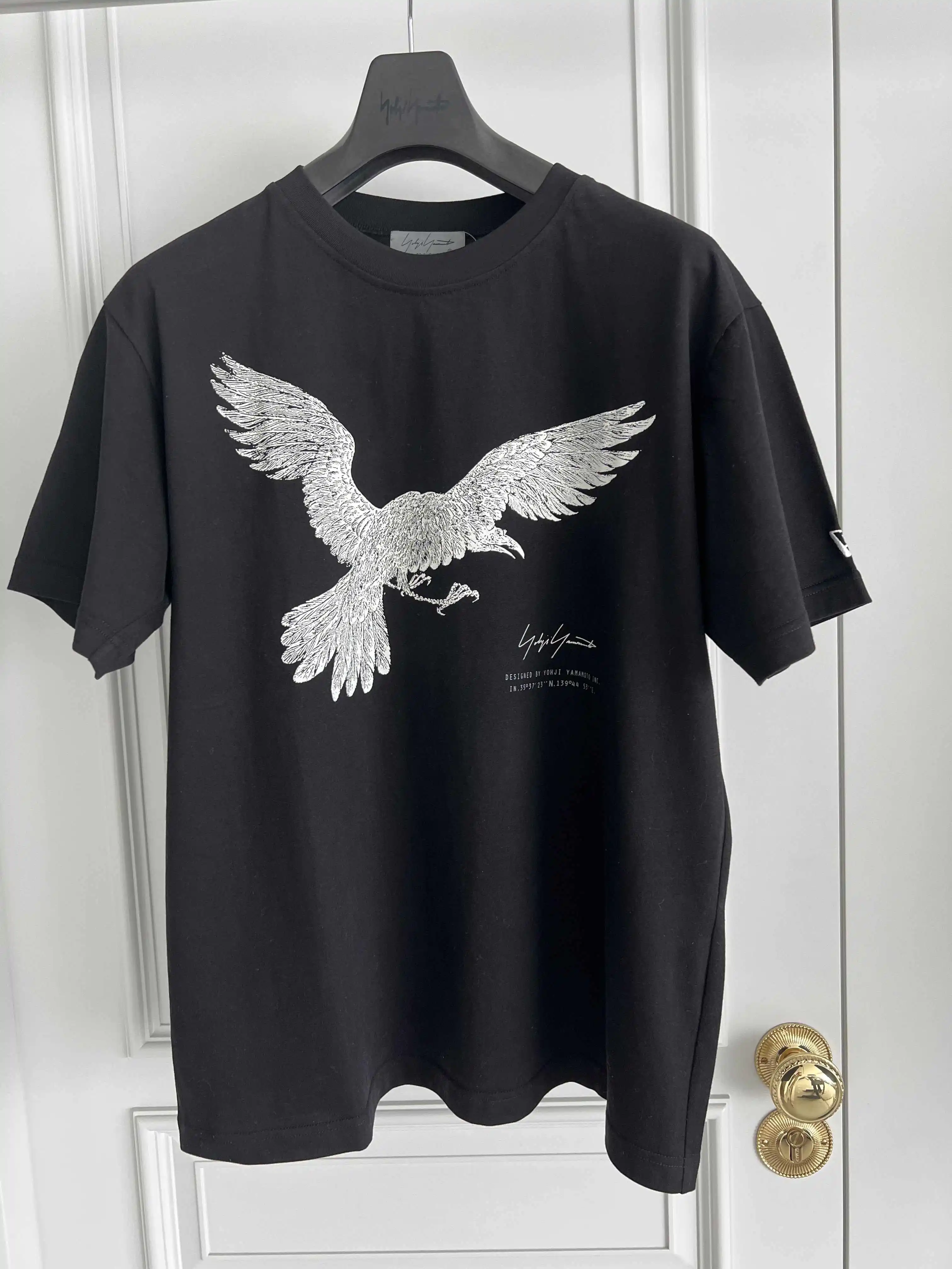 TOP-YAMAMOTO original design Crow short-sleeved black printed T-shirt Trendy loose large-sized pure cotton