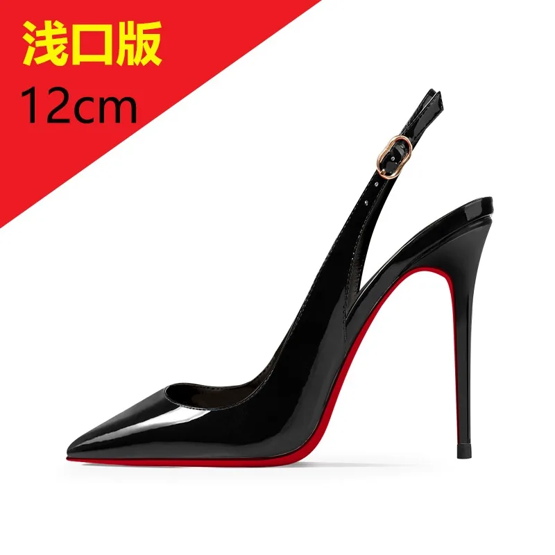 

2025 new 12cm rear hollow toe sandals sexy ultra shallow mouth black versatile high heels women's slim heels plus size shoes