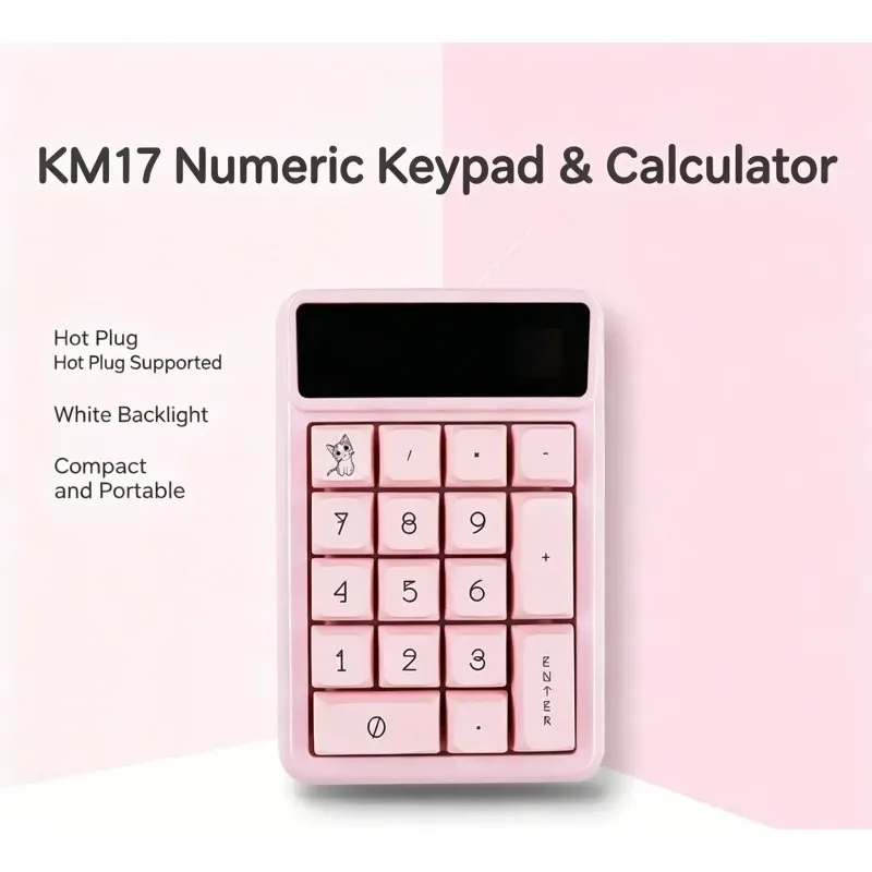 KM17 2 In 1 Mechanical Numeric Keypad Calculator Rechargeable Portable Cute LED Display Mini Number Input Device