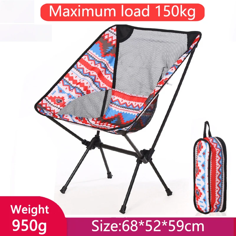 150kg Portable Folding Chair Moon Chair Travel Ultralight Detachable Footstool Outdoor Camping Fishing Beach Ethnic Picnic Seat