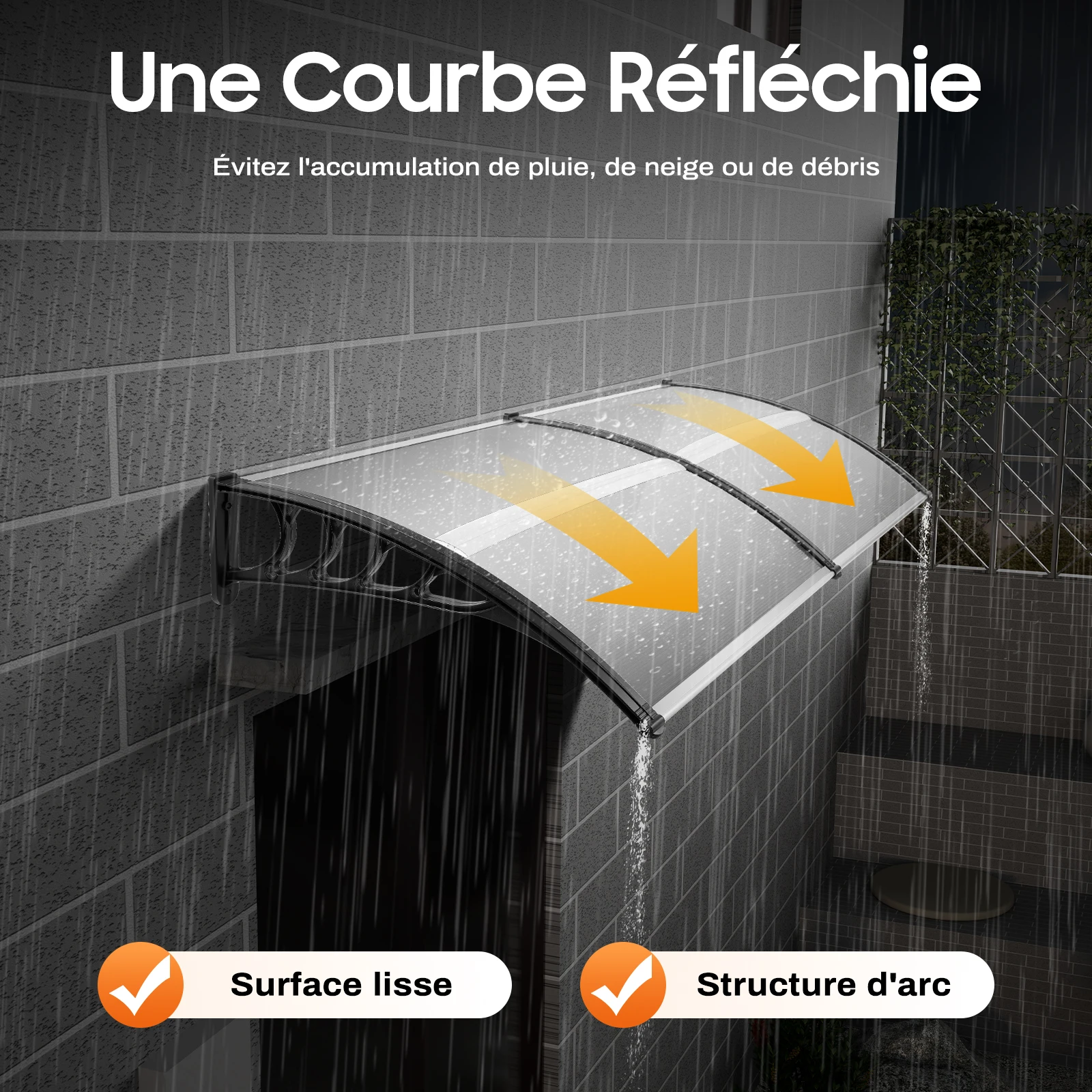 2026 Neu 90x200cm Wandmontierte Bogenförmige Überdachung aus Klarem Polycarbonat PC Moderne Design-Markise Wetterfester Sonnenschutz Regenschutz für Außenterrassen B1 Flammhemmend – Detail 5
