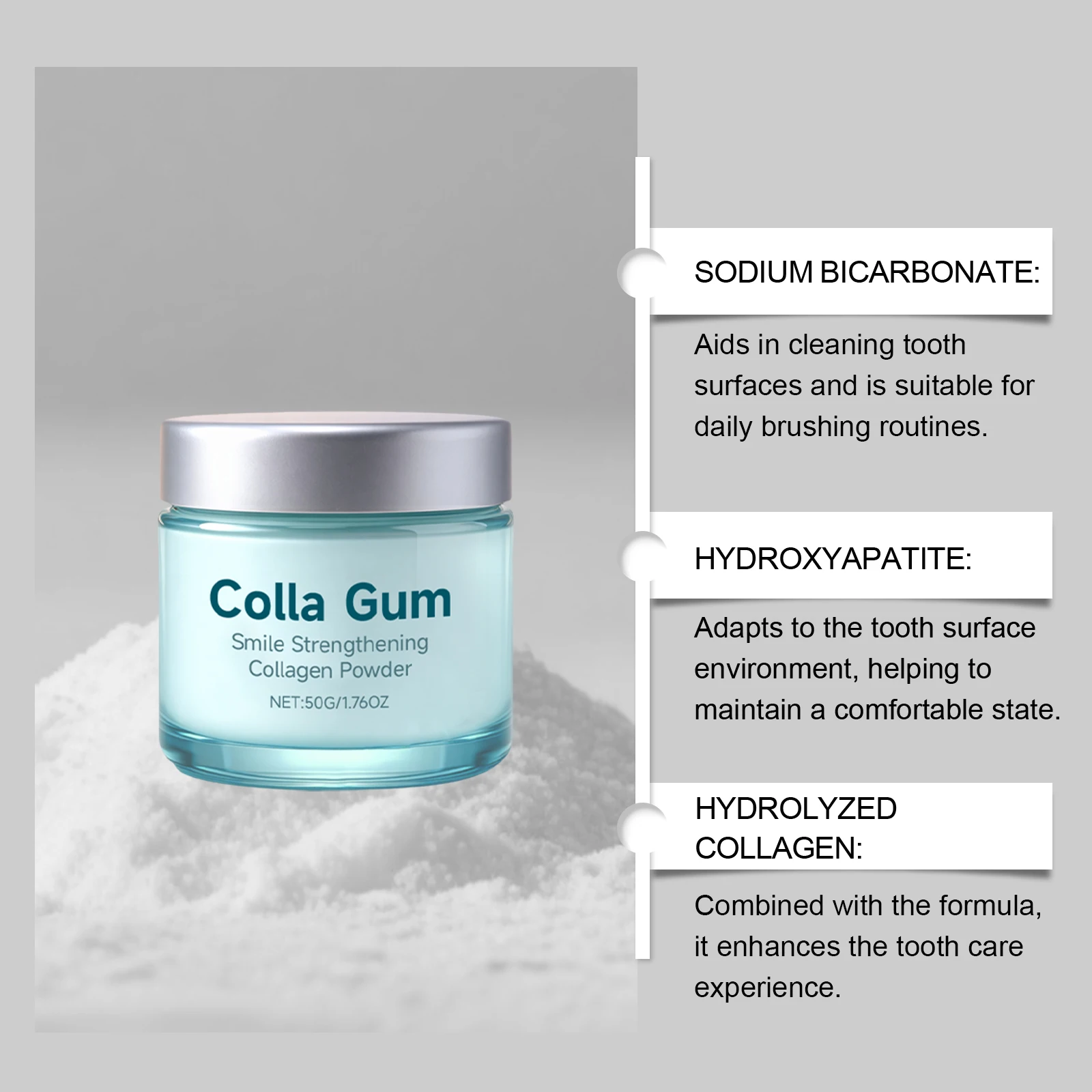 50g Collagen Tooth Powder Remineralizing Gentle Brightening Gum Care Improve Plaque Stains Fresh Breath Enamel Repair