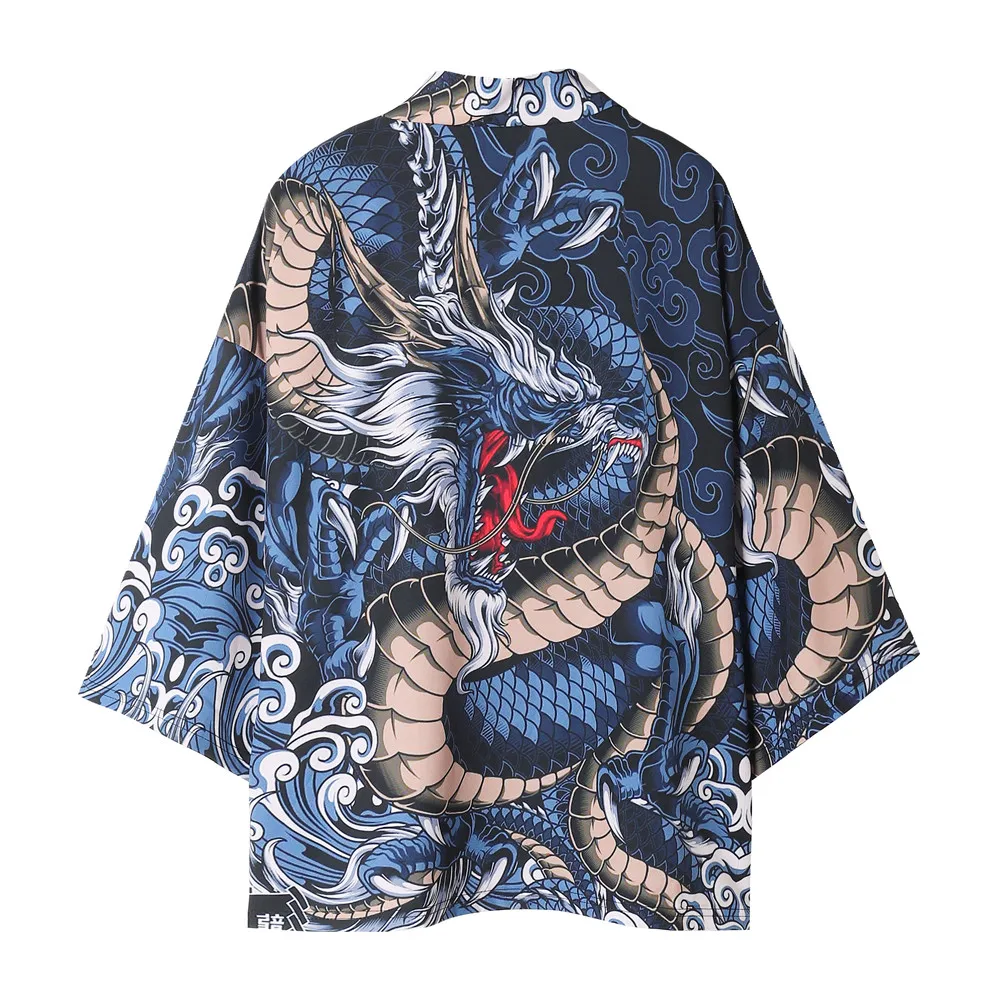 Chinese Cartoon Dragon Printed Kimono Japanese Yukata Female Men Asian Clothes Women Traditional Haori Samurai Cardigan Shirt