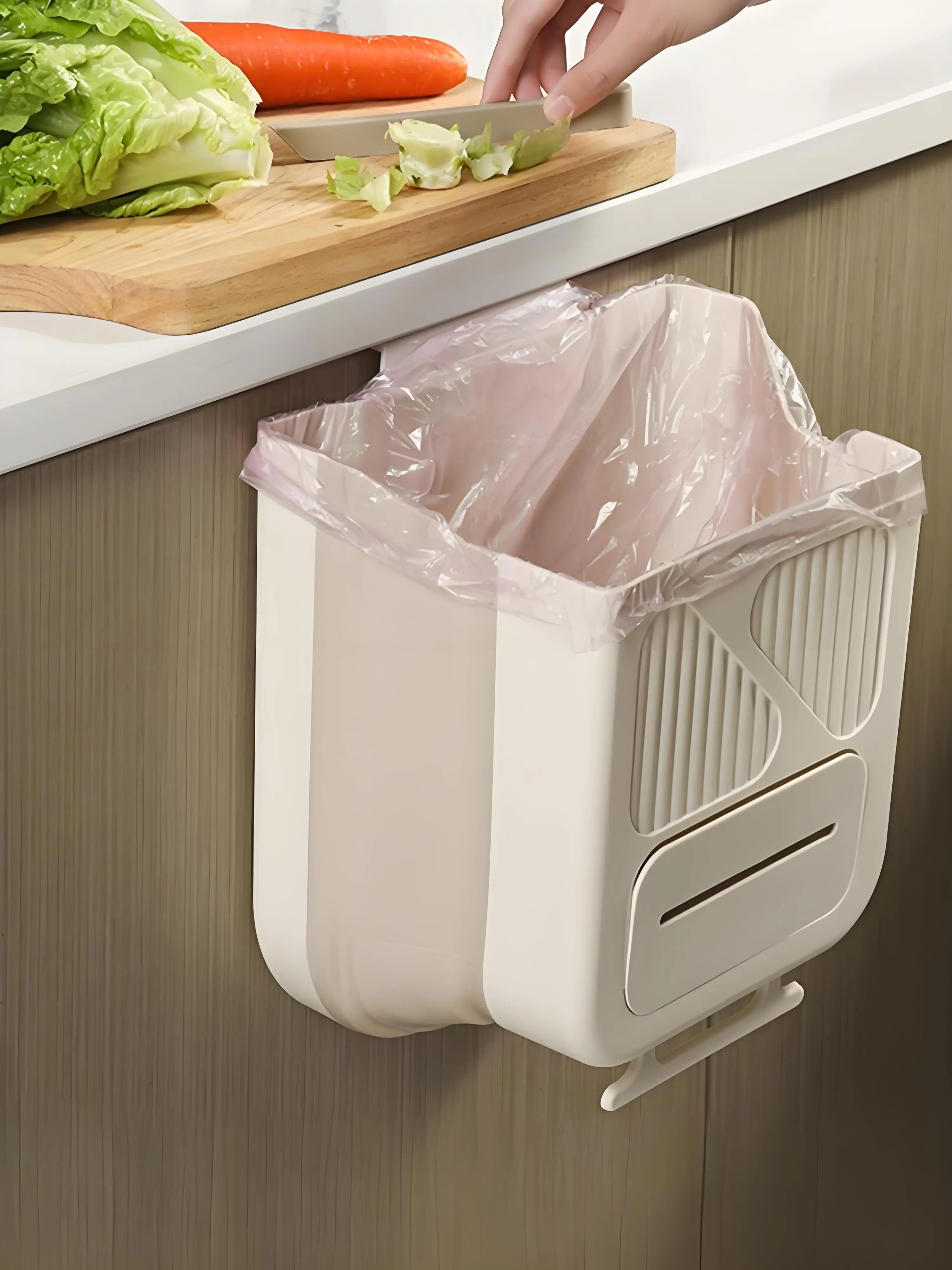 1PC PP  Foldable Garbage Can Hanging Household Kitchen Telescopic Cabinet Easy To Clean Car Garbage Storage Saves Space