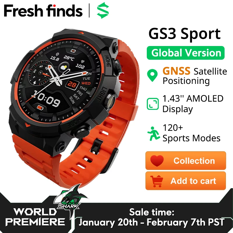 [World Premiere]Global Version Black Shark GS3 Sport Smart Watch 1.43'' AMOLED Display 18 Days Battery Life 5ATM GNSS