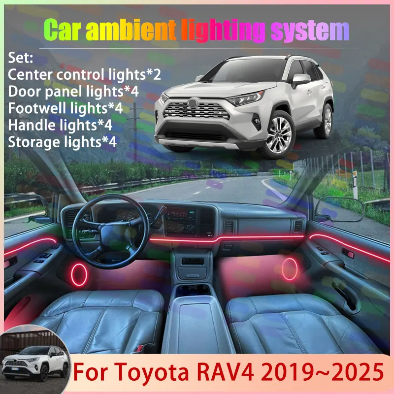 

Для Toyota RAV4 XA50 Wildlander 2019 ~ 2025 2020 2/18 в 1, автомобильная атмосферная лампа, RGB абажур, ансамбль, стример, атмосферный набор