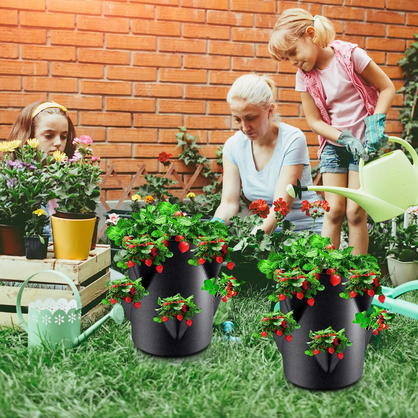 Strawberry Planting Bag Strawberry Garden Planting Pots With 6 Side Grow Pockets Breathable 7 Gallon Portable JJ1046