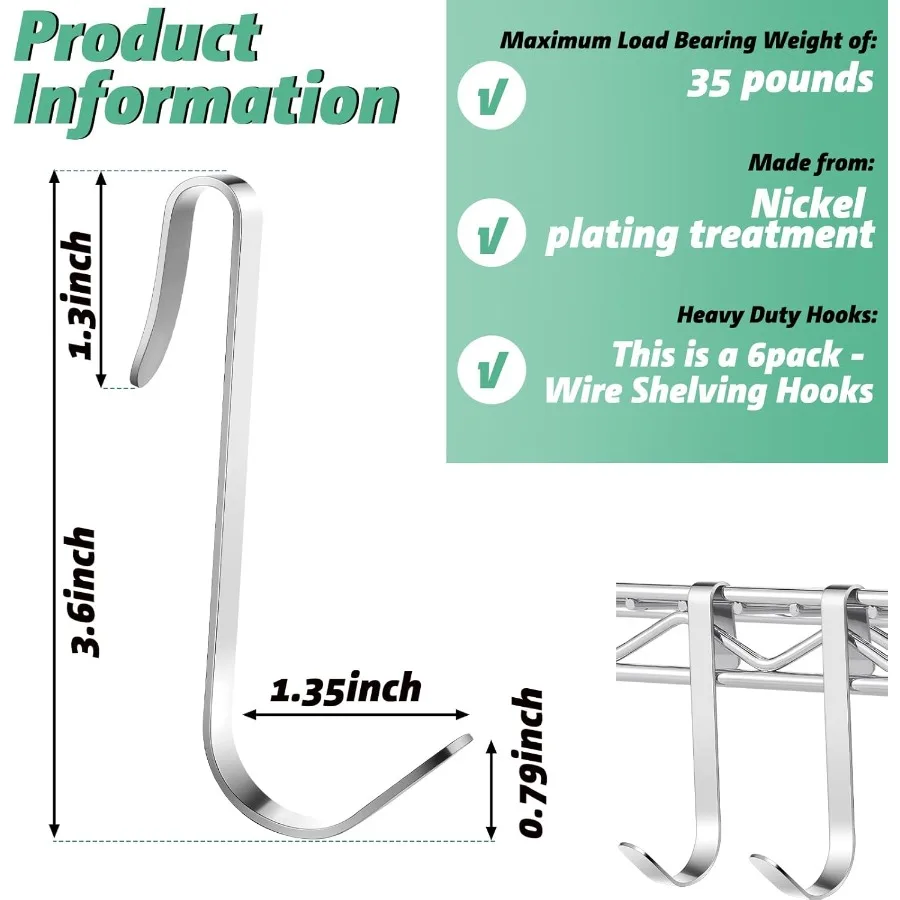 6 قطعة خطاف J لرفوف الأسلاك 3.6 Ih خطافات رف معدنية كبيرة شديدة التحمل لرفوف الأسلاك ملحقات رفوف الخزانة #2