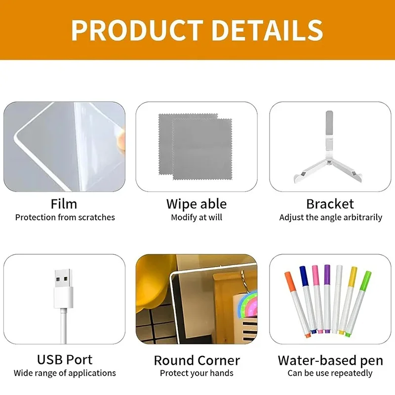 Acrylic Clear Light Up Drawing Board Acrylic Message Board With 7 Color Markers Pen And Stand For Home School LED Writing Board