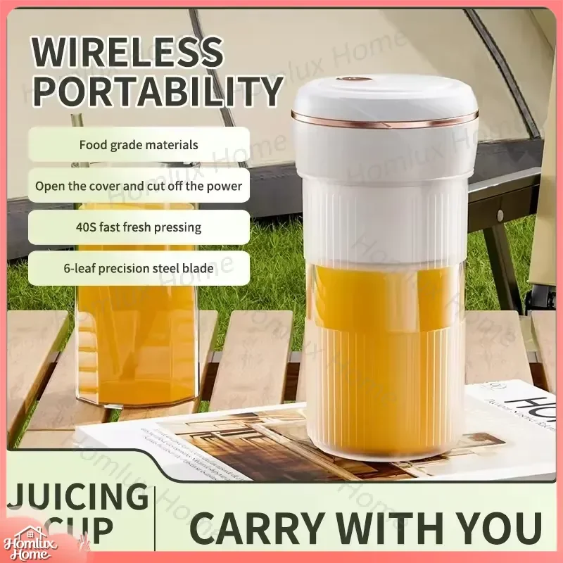 Portable Juicer Cup Wireless Fruit Blender 450ml Large Capacity Mini Smoothie Maker USB Rechargeable Home Travel