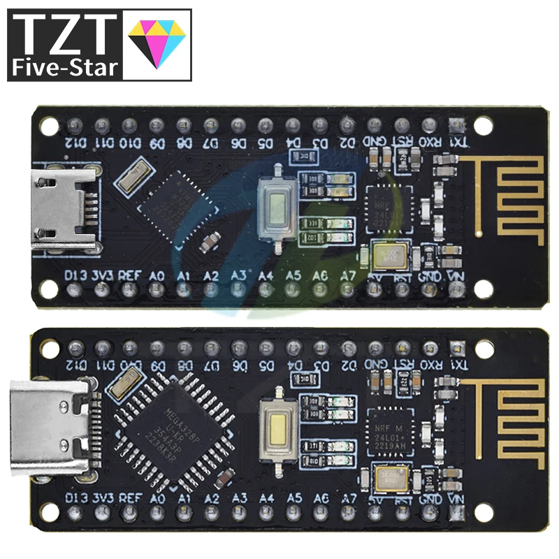 TZT RF-Nano for Arduino Nano V3.0, Micro USB Nano Board ATmega328P QFN32 5V 16M CH340, Integrate NRF24l01+2.4G wireless