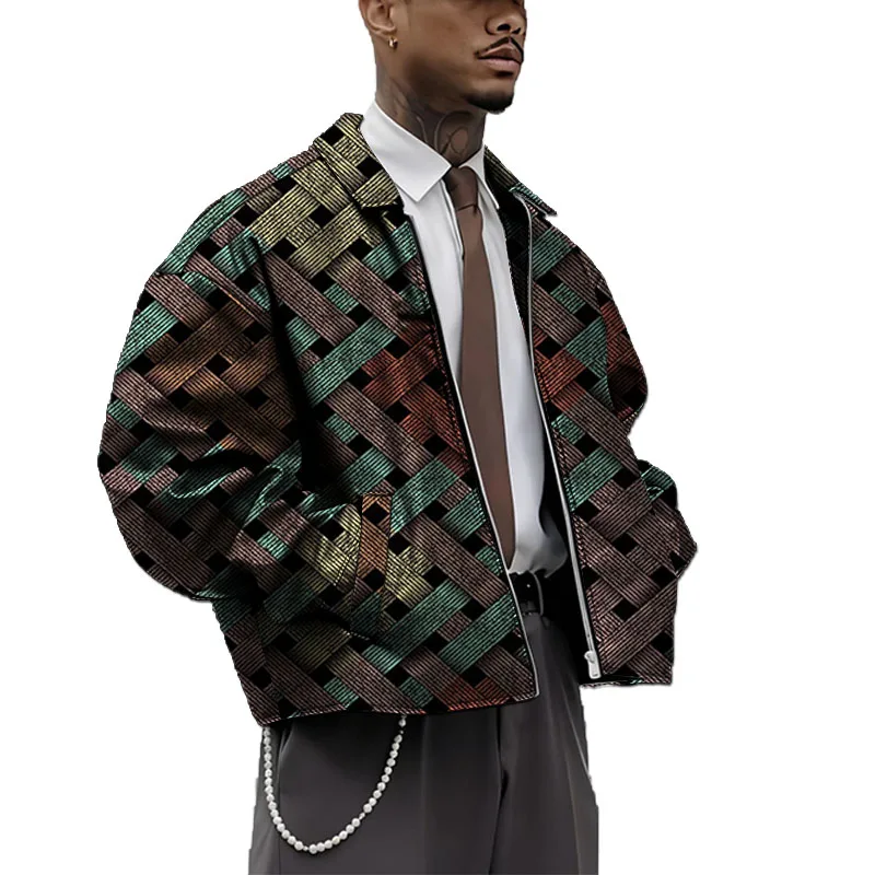 Męska kurtka z bawełny z podszewką, inspirowana wzorem dashiki, ciepła krótka kurtka, afrykańska odzież wyszukana, pogrubiona podszewka.