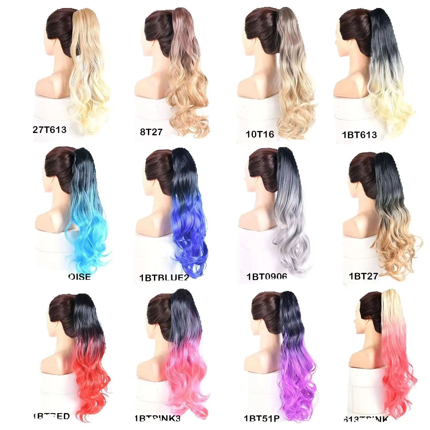 Jeedou Colorful Ponytail Extension Long Wavy Hair Rainbow Ombre Color Synthetic Ponytails Hair Extension For Girls Ladies