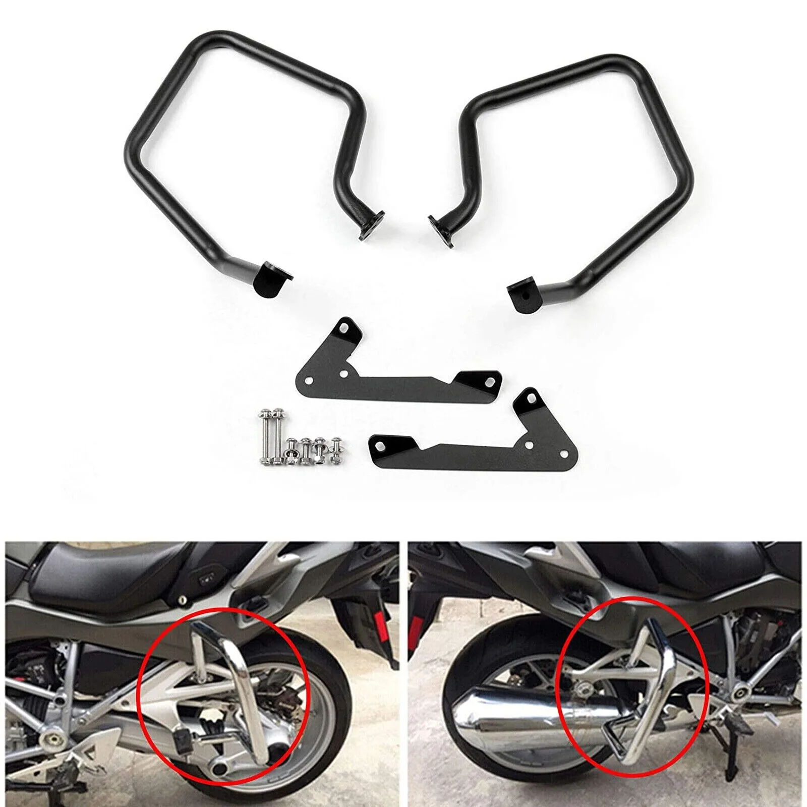 

Black Rear Engine Guard Highway Crash Bars Protectors For BMW R1200RT 2014-2017