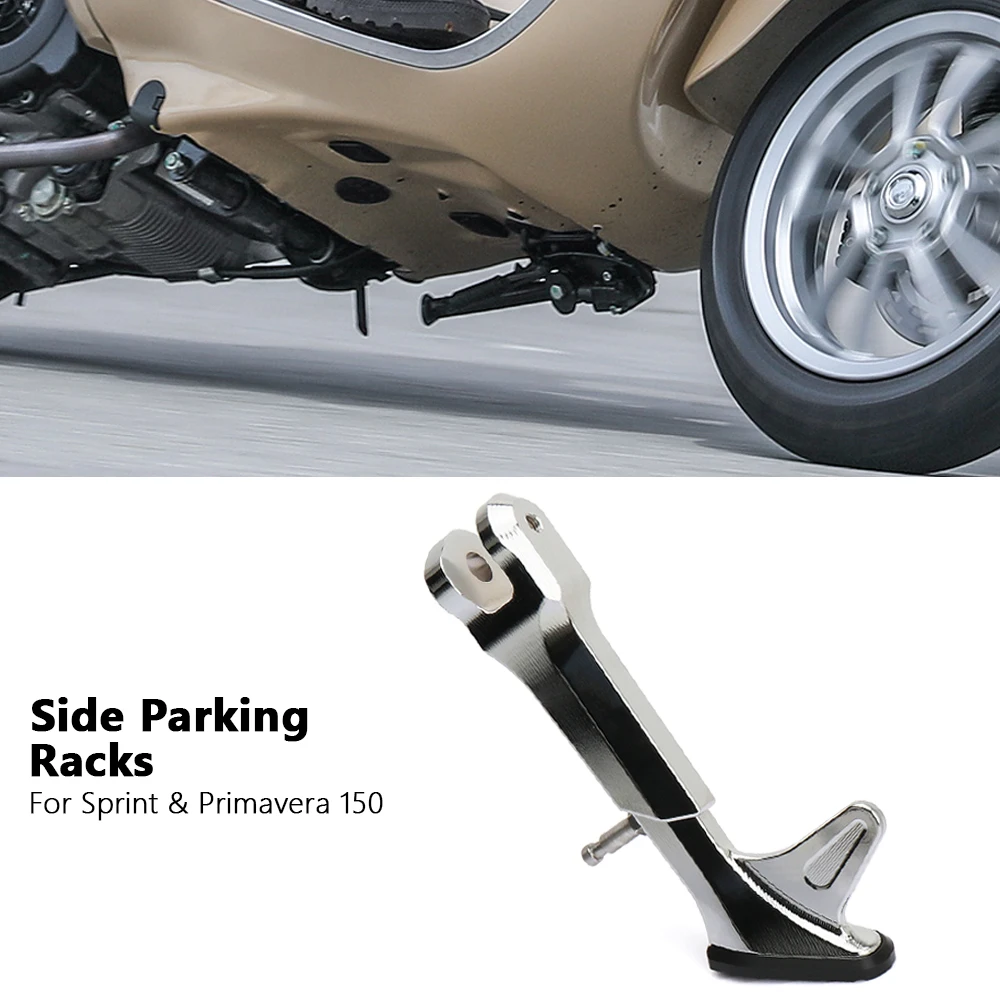 New Accessories Black/Silver Parking Support Stand Kickstand Aluminum Side Rack For Vespa Primavera 150 Sprint SPRINT 150