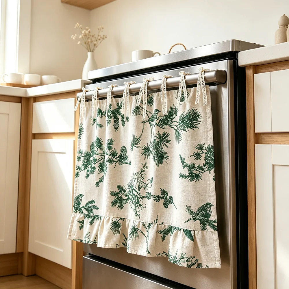 1pc Kitchen Appliance Curtain Breathable Print Lace Tie Home Kitchen Decor Dishwasher Refrigerator Boho Cottage Decor Curtain