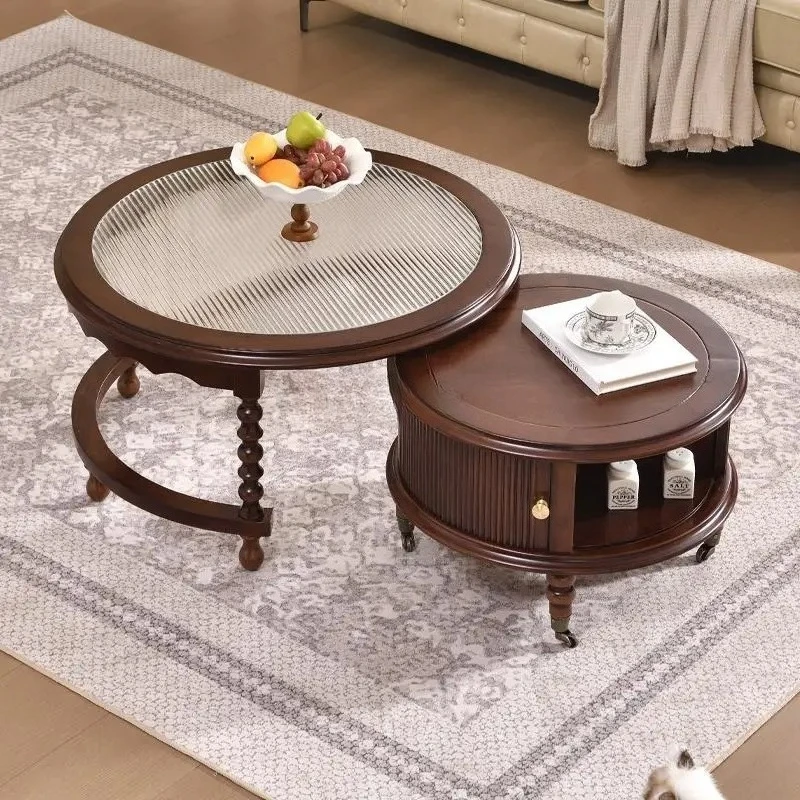 coffee table combination, antique style with storage mobile small round table in the living room, light luxury and highend sense