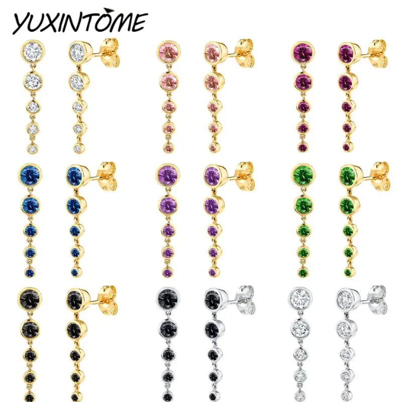 

925 Sterling Silver Needle Temperament and Versatile Zircon Round Chain Earrings Sweet and Romantic Wedding Earrings Pendant