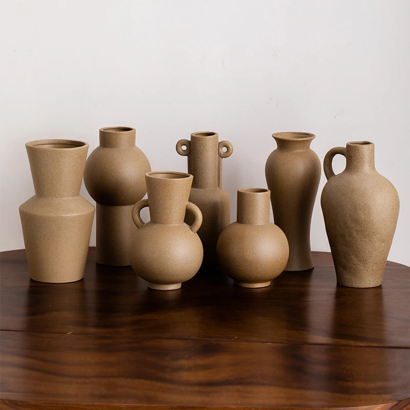 

Ceramic vases, vintage clay pots, decorative dried flowers, fresh flowers, living room flower arrangement, dining table home