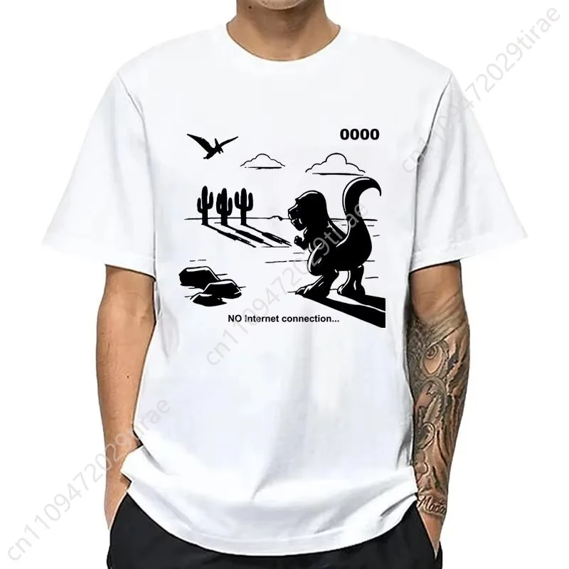 Men's T-shirt Cotton Blend Casual Funny Dinosaur Print T-shirt Loose O-neck Summer Tshirt Short Sleeve T-shirt Male Shirts Top