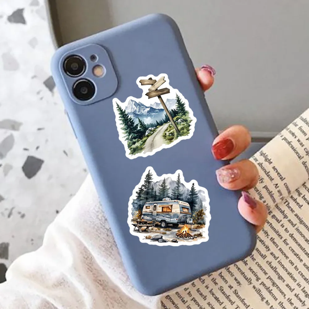 10/50 قطعة ملصقات الكرتون السفر التخييم في الهواء الطلق الكتابة على الجدران مضحك الأنشطة في الهواء الطلق DIY بها بنفسك الاطفال اللعب المحمول الغيتار سيارة الدراجة الشارات