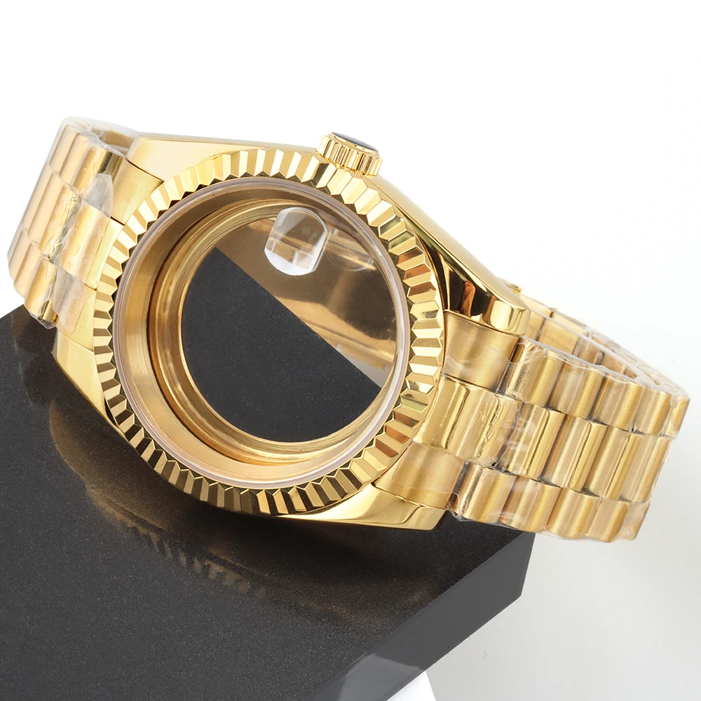

Fluted 36MM 39MM Gold Case Presidential Strap 316l Stainless Steel For Seiko NH35 NH36 Movement Sapphire glass DATEJUST Case